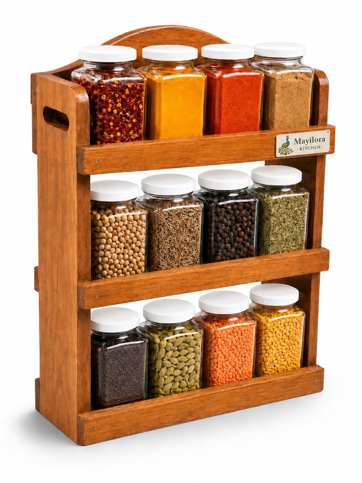 Premium Wooden Masala Rack — side angle