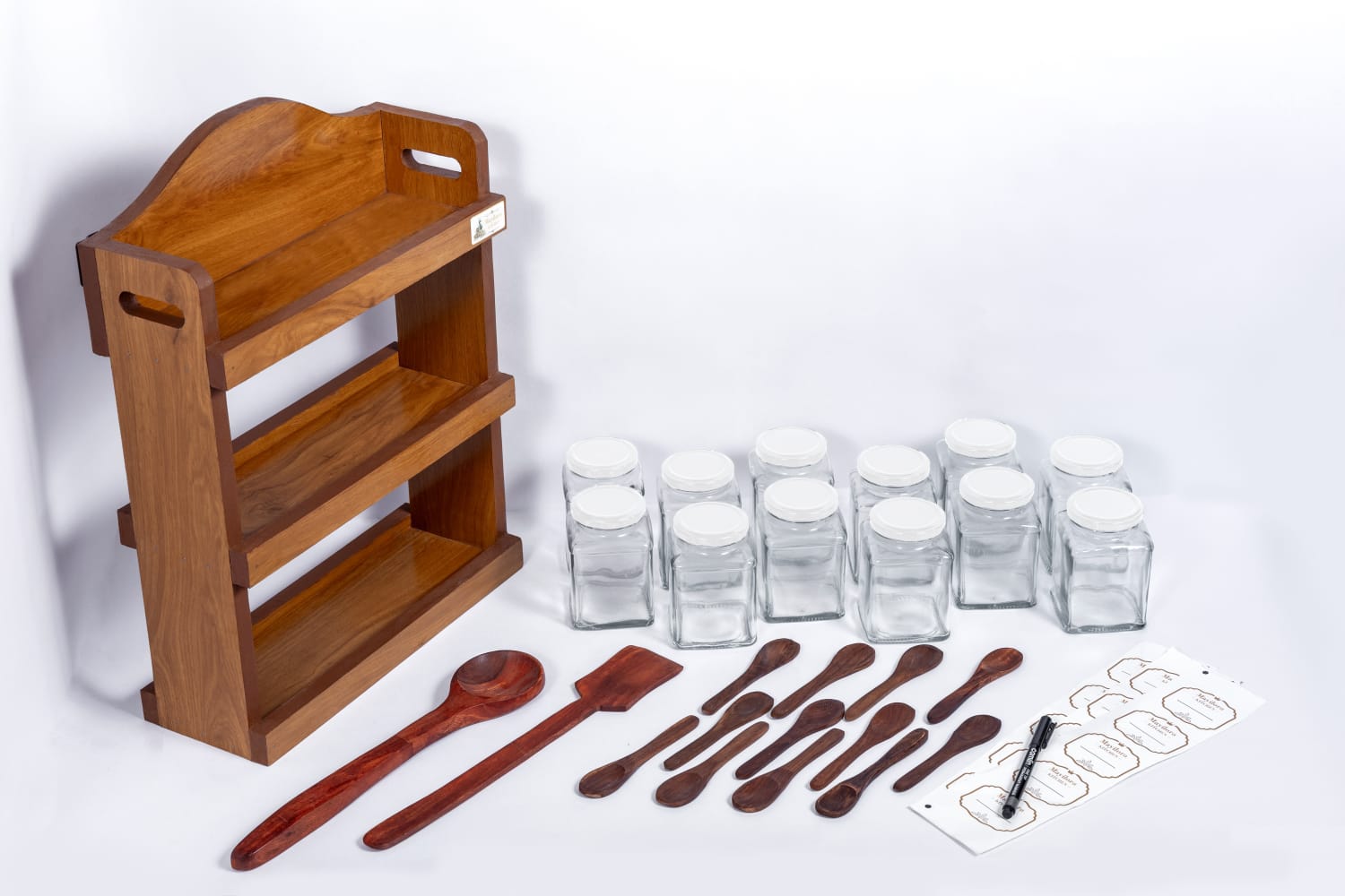 Complete kitchen organizer set with jars and spoons